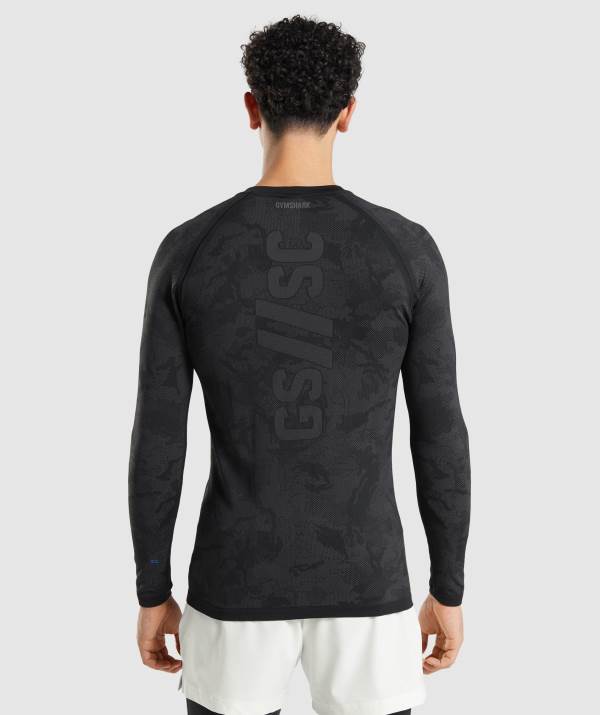 Panske Mikiny Gymshark Steve Cook Long Sleeve Seamless Čierne Tmavo Siva / Siva | YB9803567